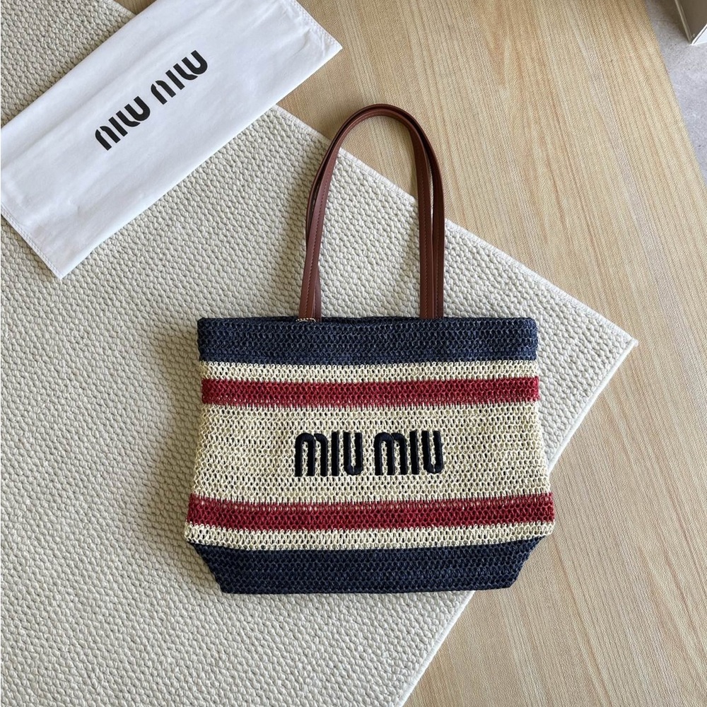 Miu Miu Crochet Tote Bag Blue Knit Slouchy Chic